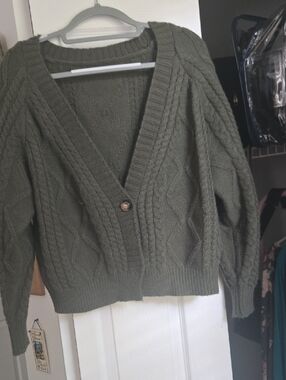 Cider Olive Cable-Knit V-Neck Cardigan